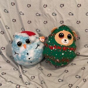 Ty squishy beanies Christmas Fleck the Snowman & Everett the Tree Bear